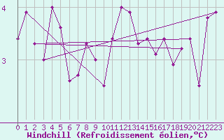 Courbe du refroidissement olien pour Wunsiedel Schonbrun