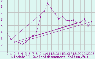 Courbe du refroidissement olien pour Gottfrieding