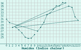 Courbe de l'humidex pour Jan (Esp)