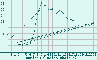 Courbe de l'humidex pour Mlaga, Puerto