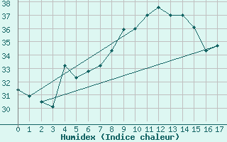 Courbe de l'humidex pour Bisha