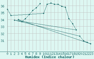 Courbe de l'humidex pour Cap Pertusato (2A)