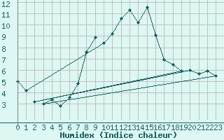 Courbe de l'humidex pour Martinroda