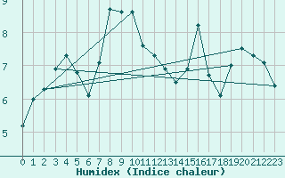 Courbe de l'humidex pour Muret (31)