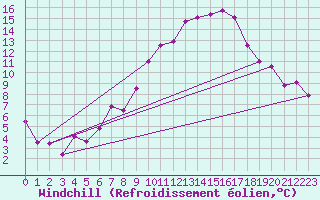 Courbe du refroidissement olien pour Wdenswil