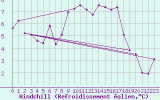 Courbe du refroidissement olien pour Malin Head