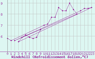 Courbe du refroidissement olien pour Pinsot (38)