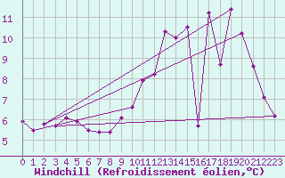 Courbe du refroidissement olien pour Belvs (24)