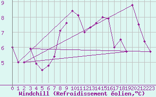 Courbe du refroidissement olien pour Lerwick