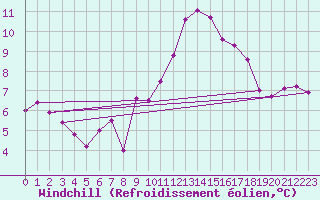 Courbe du refroidissement olien pour Hoek Van Holland