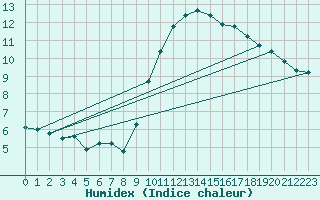 Courbe de l'humidex pour Charleroi (Be)