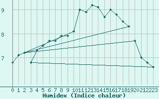 Courbe de l'humidex pour Borkum-Flugplatz