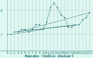 Courbe de l'humidex pour Kahler Asten