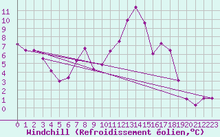Courbe du refroidissement olien pour Chinchilla