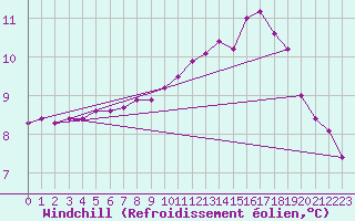 Courbe du refroidissement olien pour Le Touquet (62)