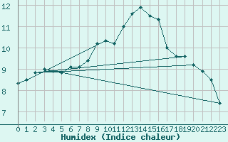 Courbe de l'humidex pour Weinbiet