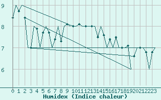 Courbe de l'humidex pour Vlieland