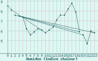 Courbe de l'humidex pour Wdenswil