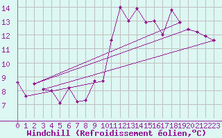 Courbe du refroidissement olien pour Braganca