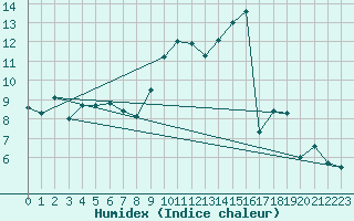 Courbe de l'humidex pour Lahr (All)