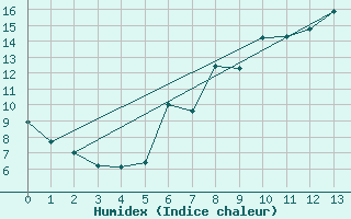 Courbe de l'humidex pour Virgen