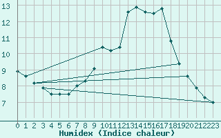 Courbe de l'humidex pour Wdenswil