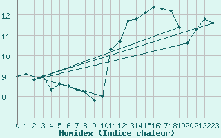 Courbe de l'humidex pour Cerisiers (89)