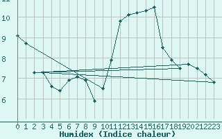 Courbe de l'humidex pour Sainte-Ouenne (79)