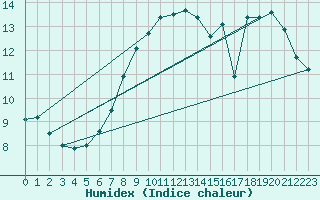 Courbe de l'humidex pour Roches Point