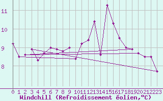 Courbe du refroidissement olien pour Pointe du Raz (29)