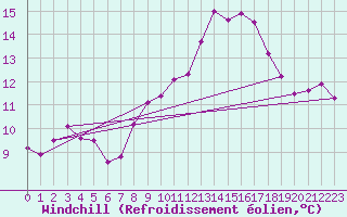 Courbe du refroidissement olien pour Sallles d