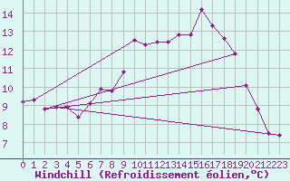 Courbe du refroidissement olien pour Lerwick