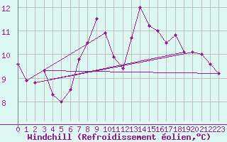 Courbe du refroidissement olien pour Mona