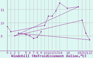Courbe du refroidissement olien pour Diepenbeek (Be)