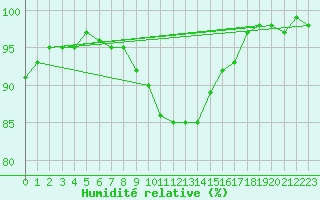 Courbe de l'humidit relative pour Offenbach Wetterpar