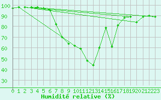 Courbe de l'humidit relative pour Offenbach Wetterpar