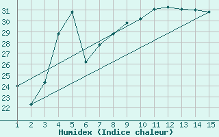 Courbe de l'humidex pour Mardin