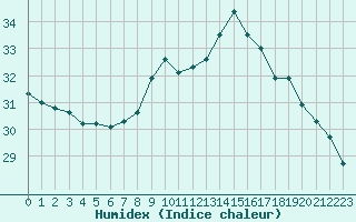 Courbe de l'humidex pour Cap Pertusato (2A)