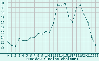 Courbe de l'humidex pour Figari (2A)