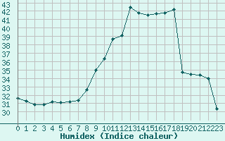 Courbe de l'humidex pour Muret (31)