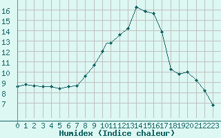 Courbe de l'humidex pour Wittering