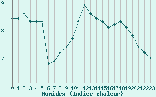 Courbe de l'humidex pour Zeebrugge