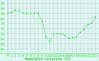 Courbe de l'humidit relative pour Ajaccio - Campo dell'Oro (2A)