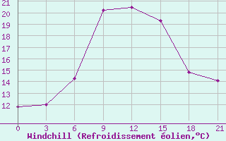 Courbe du refroidissement olien pour Kingisepp
