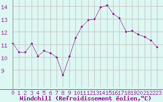 Courbe du refroidissement olien pour Munte (Be)