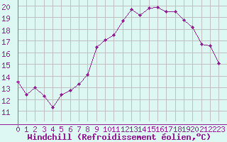 Courbe du refroidissement olien pour Coleshill