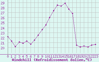 Courbe du refroidissement olien pour Locarno (Sw)