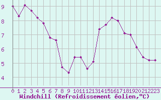 Courbe du refroidissement olien pour Dunkerque (59)