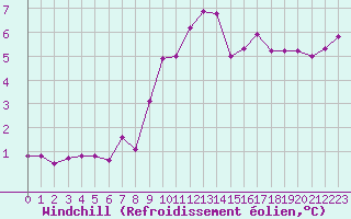 Courbe du refroidissement olien pour Pirou (50)