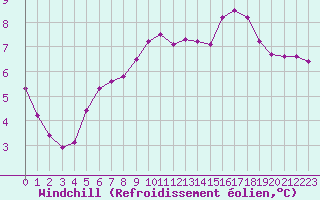 Courbe du refroidissement olien pour Kleine-Brogel (Be)